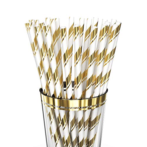 Gold Plastic Dinner Plates Disposable Dinnerware Set for 25 Guests | 12 oz Rimmed Cups & Straws | Cocktail Recipe eBook | 175 Pieces [25 Forks, Knives, Spoons, Cups, Salad & Dinner Plates] - Thumbnail 5