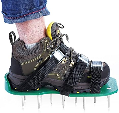 Manual Lawn Aerators, Garden Spikes Sandals Airtor Aerator Shoes with 3 Adjustable Straps and Metal Buckles for Grass Yard (Green)