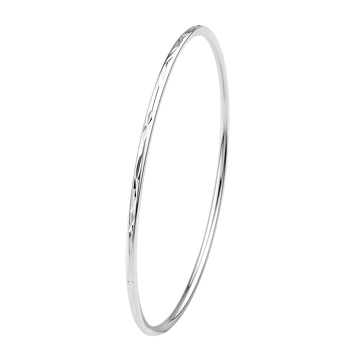 Mecool S925 Sterling Silver Bangle Bracelet with Simple Carved Flower Patterns Inside Diameter 2.63"