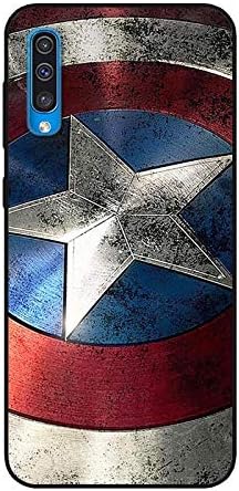 Aksuo for Samsung Galaxy A50 Black Case, Women Girls boy Men Printed Black Design Plastic Case with TPU Bumper Protective Cover,Captain America