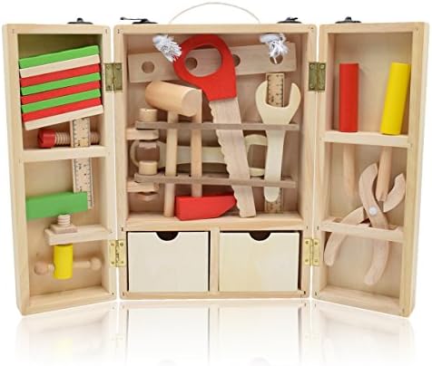 Wooden Tool Toys Set, Seprovider Tool Kit Wooden Construction Toy for Kids Ages 3 Years and UP, Pretend Play Fix It Tool Set (42 PCS)