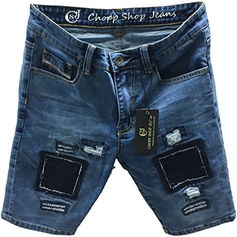 Men's Slim Fit Stretch Ripped Denim Short - CSJ2010 (34, Light Blue)