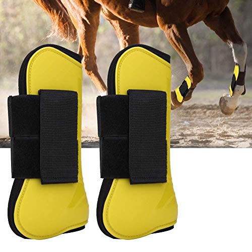 Vented Horse Sport Boots PU Secure Front Horse Hind Front Leg Boots Protect Support Wraps Adjustable Belt Cover(Yellow)