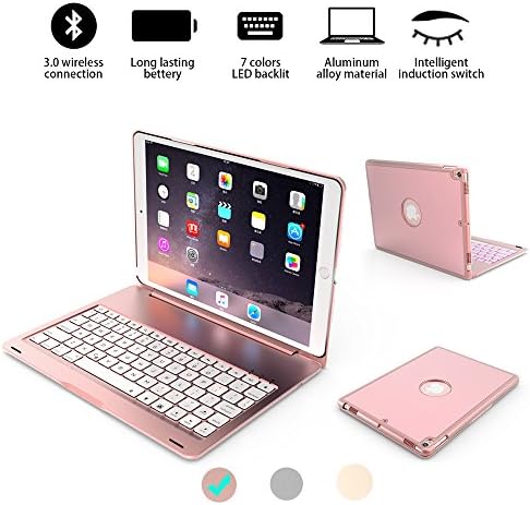 iPad pro 10.5 Bluetooth keyboard case, Wireless Bluetooth Keyboard Cover for iPad pro 10.5 inch(A1701/A1709), Fit Protective Hard Shell Case 7 Colors LED Backlit, thin / light / portable (Rose Gold)
