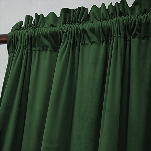 Comforhome Solid soft velvet window curtain Rod Pocket Drapes Dark Green 52" x 84" (1 Panel)