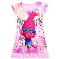 ZHBNN Trolls Toddler Little Girls Nightgown Cartoon Pajamas Princess Dress(Pink,140/9-10Y)