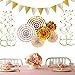 FECEDY Gold Shiny Banner Gold Paper Flower Fan and Swirls Streamer Set for Birthday Wedding Engagement Bridal Shower Baby Shower Bachelorette Holiday Celebration Home Party Decorations