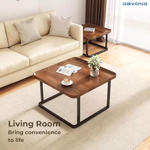 DAYONG Square Coffee Table Set of 2, End Table Set, Modern Side Tables, Nesting Table For Living Rooom Bedroom Office Dormitory Small Household Balcony Yard (Walnut)