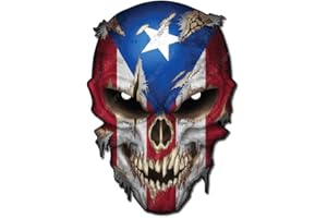 DECALS BY HALEY Puerto Rican Country Flag Skull Decal Sticker with Reflective Eyes America Puerto Rico Pride Stickers for Cars Trucks Star Logo Emblem Graphic - Safe for Vehicle Paint - 3M Vinyl Graphic