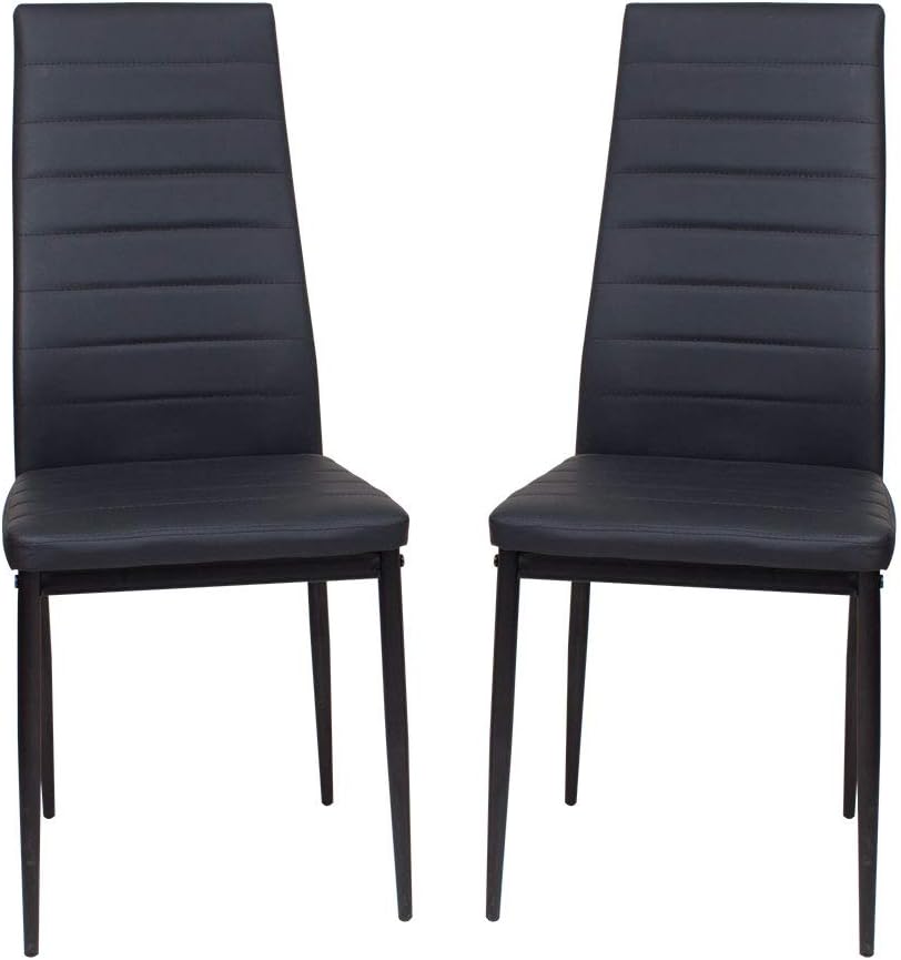 Joolihome Modern dining chair, Set of 2 PU Leather Dining Chairs with Padded Seat Heavy Duty High Back Black Dining Chairs for Kitchen Dining Room Home Furniture
