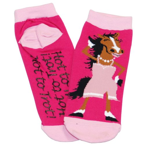 Animal World - Horse Hot To Trot Women's Slipper Socks - Large Pink