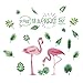 AWAKINK Pink Flamingos Green Plants Leaves Pastoral Style Wall Stickers Wall Decal Vinyl Removable Art Wall Decals for Bedroom Living Room Nursery Room Children's Bedroom