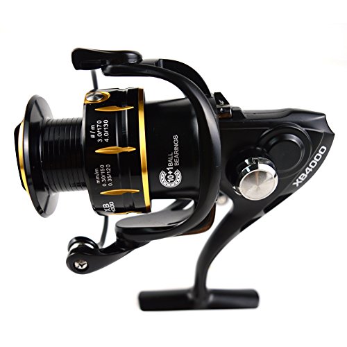 XIYUE Aluminum Fishing Reel Line 0.20 / 220 0.30 / 140 (mm / m) Component Stainless Steel Left and Right Alloy Body Interchangeable Ball Bearing 10/1 Brake Force 15 killogram Black XB3000