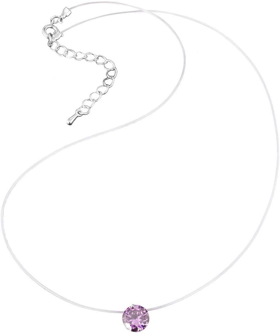 Zircon Stone Transparent Invisible Fishing Line Pendant Necklace for Women Girls Choker Necklace Jewelry Gifts,A