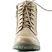 DailyShoes Women's Ankle Boots Combat Low Heel Lace Up Zip Pocket Exclusive Credit Card Bootie Susan-01 Beige Pu 9