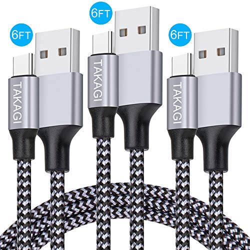 USB Type C Cable, TAKAGI 3Pack 6ft USB C to USB A Nylon Braid Fast Charging Cord High Speed Data Sync Transfer Charger Cable Compatible with Galaxy S9, Note, LG, Pixel 2 XL, Huawei, ONEPLUS and More