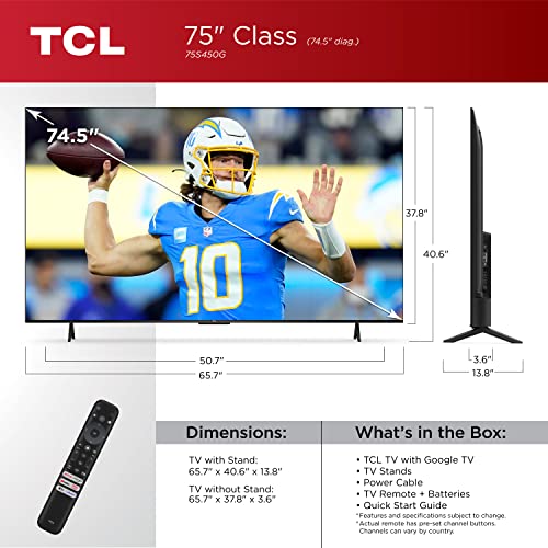 TCL 75Inch Class S4 4K LED Smart TV with Google TV (75S450G, 2023