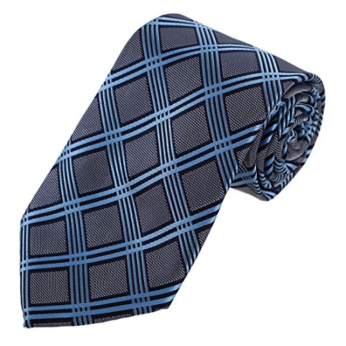 Dan Smith DAA7C08A Blue Checkered Tie Microfiber Absolutely Neckties Discount Gift For Groom