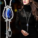 Dolland Women's Gold Plated Teardrop Crystal Pendant Necklace Earrings Set Wedding Bridal Jewelry Sets,Blue