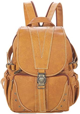 Yaoko Women Pu Leather Fashion Casual college school bags laptop travel backpack (Camel)