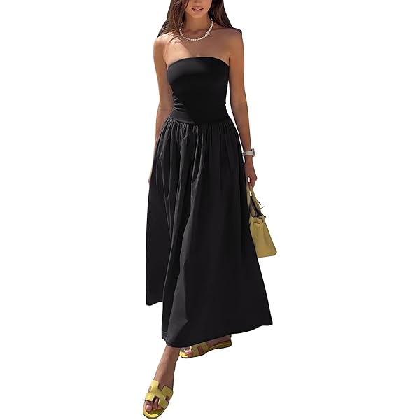 PRETTYGARDEN Women 2026 Summer Elegant Strapless Maxi Dress Tube Top Dress  A Line Flowy Long Wedding Party Cocktail Dresses(Black,X-Small) at Amazon  Women's Clothing store