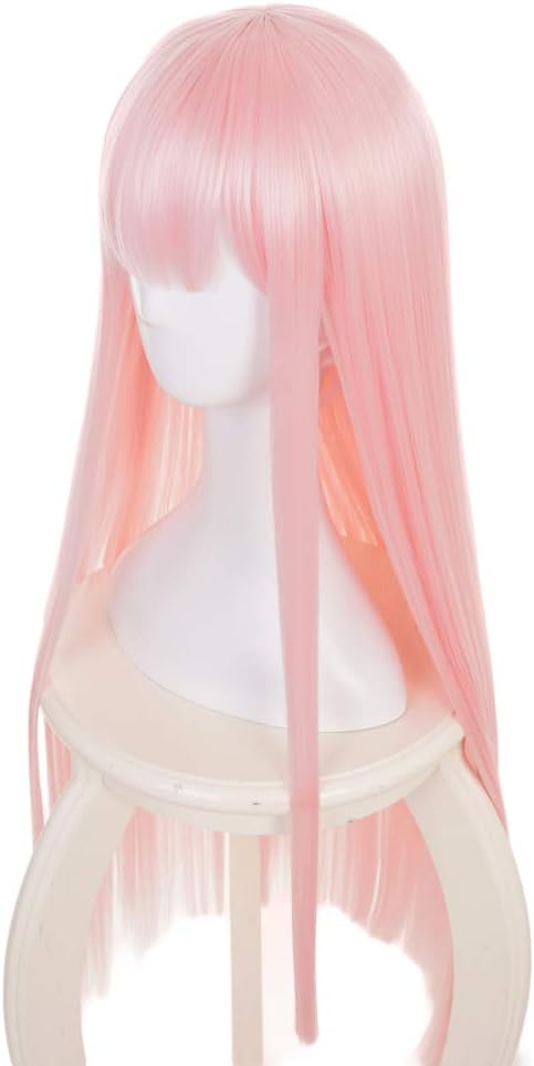 MUZI WIG Anime Cosplay Wig for Darling in The Franxx Zero Two Wig with Free Wig Cap, Pink, 2 Piece Set - Image 3