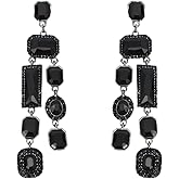 Enrwin Vintage Rectangle Teardrop Chandelier Earrings, Art Deco Wedding Austrian Crystal Drop Dangle Earrings for Women Party Prom