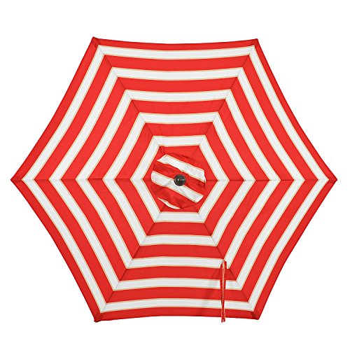 LCH 9Ft Patio Outdoor Umbrella Backyard Garden Market 1.5" Aluminum Pole 6 Ribs Umbrella with Push Button Tilt and Crank (Stripe Red)