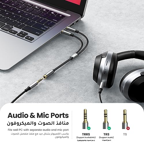 UGREEN 3.5MM Headphone Splitter 3.5mm Female to Dual Headphone and Microphone Male Port Adapter TRRS Y Splitter Compatible for Earphone, Headset, speaker and PC, Laptop and Tablet-0.2M
