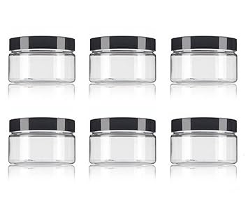 Amazon Com 6pcs 250ml 8oz Pet Plastic Refillable Jars Empty Cosmetic Containers Cases With Black Lid Cream Lotion Box Ointments Bottle Food Bottle Makeup Pot Jar For Lip Balm Make Up Eye Shadow