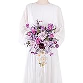 Floinla 12 Inch Cascade Wedding Bouquets for Bride, Purple & Lavender Cascading Bridal Bouquet for Wedding Silk Artificial Flowers