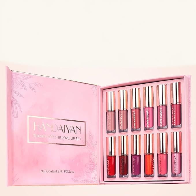 12 Colors Liquid Lipstick Set, Velvet Matte Long Lasting Waterproof Lip Gloss Set Non-Stick Cup Not Fade Shimmer Glitter Lipstick for Women