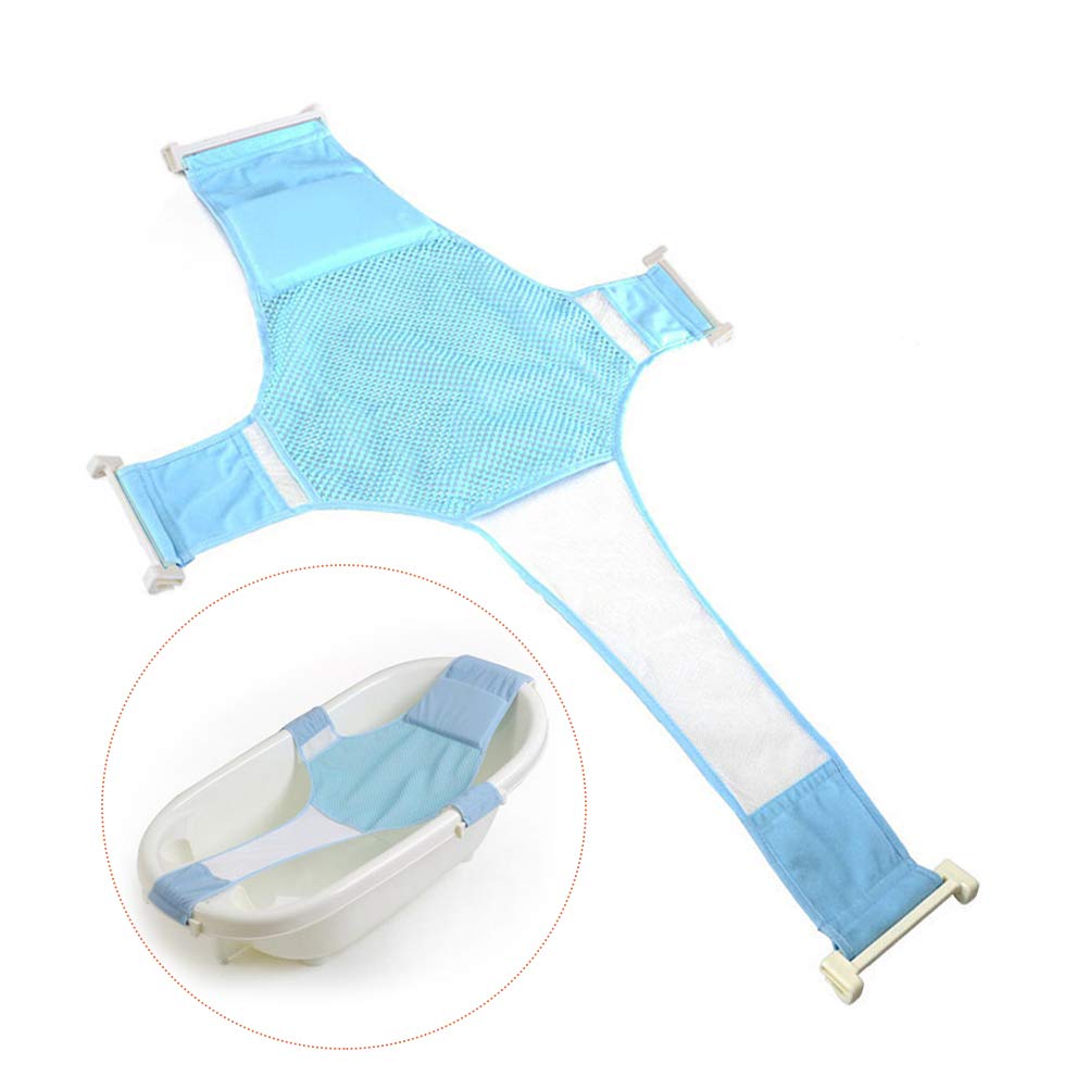 Baby Bath Support,Bathtub Support Net Adjustable Bath Tub Non-Slip Mesh Comfortable Bath Seat for Newborn Shower and 0-8 Month Infant Bathing(Blue)