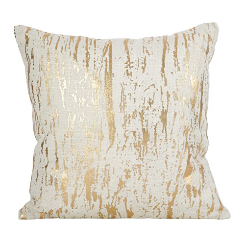 SARO LIFESTYLE Distressed Metallic Foil Design Cotton Down Filled Throw Pillow, 20