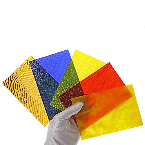 Lanyani 12 Sheets Iridescent Stained Glass Sheets Cathedral Art Glass Packs for Mosaic Work Crafts, Assorted Clear + Opaque + Clear Color