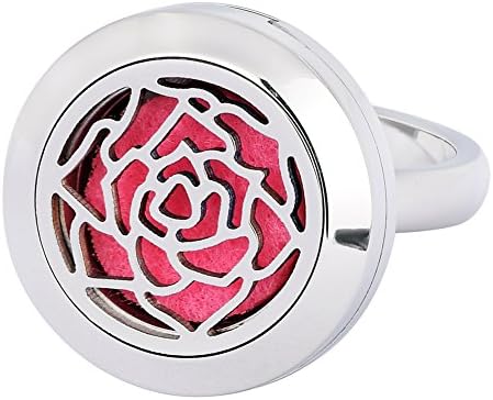 IU Mode Aromatherapy Essential Oil Diffuser Locket (20mm) Stainless Steel Ring 5 Style choose (stainless-steel,Peony Flower, 8)