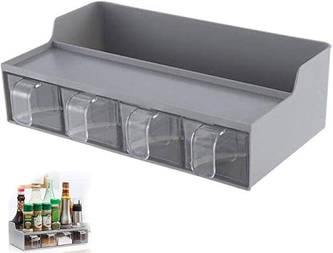 Amazon キャビネットスパイスラック スパイスジャー4本 スプーン付き 透明調味料ボックス キッチンスパイス容器 引き出し式収納 万能デザイン 大容量 塩 胡椒 砂糖に最適 塩 コショウ入れ オンライン通販