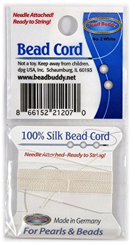 Bead Buddy 0.45mm White Silk Cord Thread With Attached Needle For Jewelry Making, 2m long