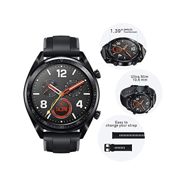 HUAWEI Watch GT - GPS Smartwatch with 1.39" AMOLED Touchscreen, 2-Week Battery Life, 24/7 Continuous Heart Rate Tracking, Multiple Outdoor and Indoor Activities, 5ATM Waterproof, Black