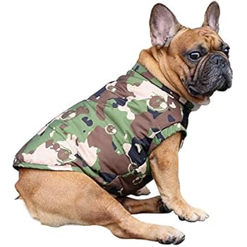 iChoue Dog Cotton Padded Coat Thick Winter Warm Vest Waistcoat Cold Weather Jacket Clothing for French Bulldog Pug Boston Terrier Shiba Inu- Camouflage M