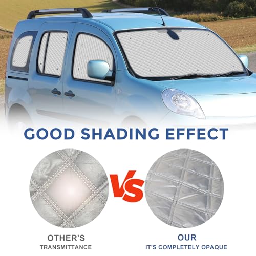 Car Windshield Sunshade Compatible with 2007-2021 Renault Kangoo 2 X61, 8 Pack Foldable Car Interior Sun Visor Car Interior Thermal Mats with Storage Bag