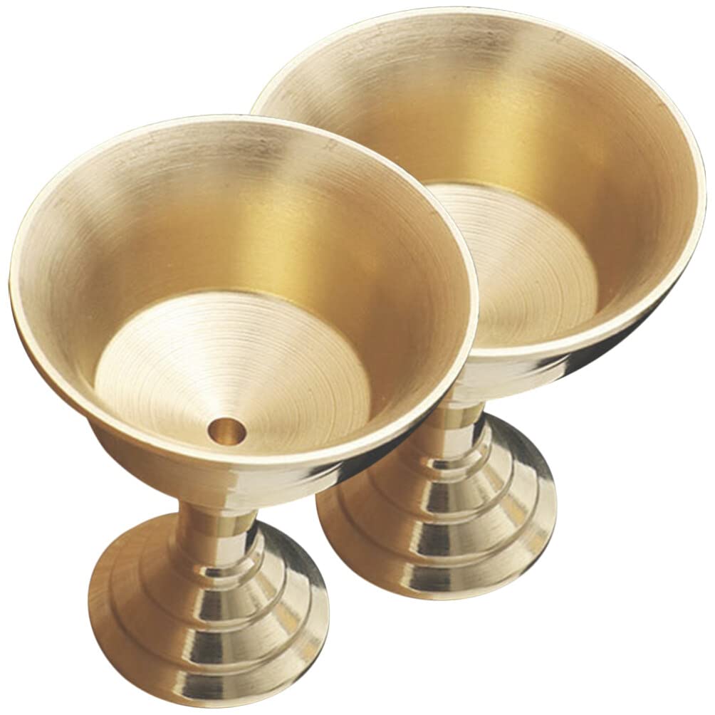 PATKAW 2pcs Brass Butter Lamp Holder Tealight Candle Stand Golden Candle Cup Holder Ghee Chalice Goblet Buddhist Water Offering Cup for Altar Supplies