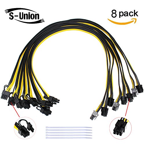 S-Union [8PCS] New 16AWG 6Pin PCI-E to 8 (6+2) pin Cable 27.5 Inch(70CM) Length PCI 6Pin Male to Male Cable for GPU/PSU breakout board, GPU Ethereum ETH Mining Power Supply (with 5 Nylon Cable Ties)