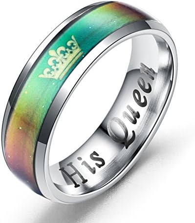Titanium Steel Mood Rings For Lovers Emotional Change Color Temperature Feeling Heartbeat King and Queen Rings