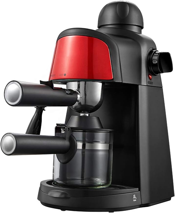 Coffee Maker, Drip Coffee Maker with 240ml/4-5 Cups with Glass Carafe and Rotary Button, Fast Brewing Technology (Built Adjustable Milk Steam & Frother)