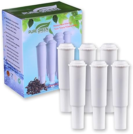 PureGreen Compatible Jura Claris White Clearyl Coconut Shell Activated Water Filter Cartridges for Capresso 64553 Automatic Coffee Maker & Espresso Center Machines โ 6 Pack - for Home & Kitchen Use