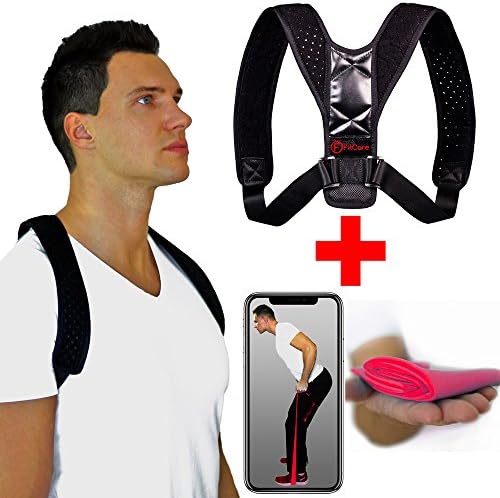 Posture Corrector Upper Back Brace (Black) for Women &amp; Men - Breathable Spine and Clavicle Chest Support | Adjustable Shoulder Brace to Reduce Back Pain | Incl. Resistance Band