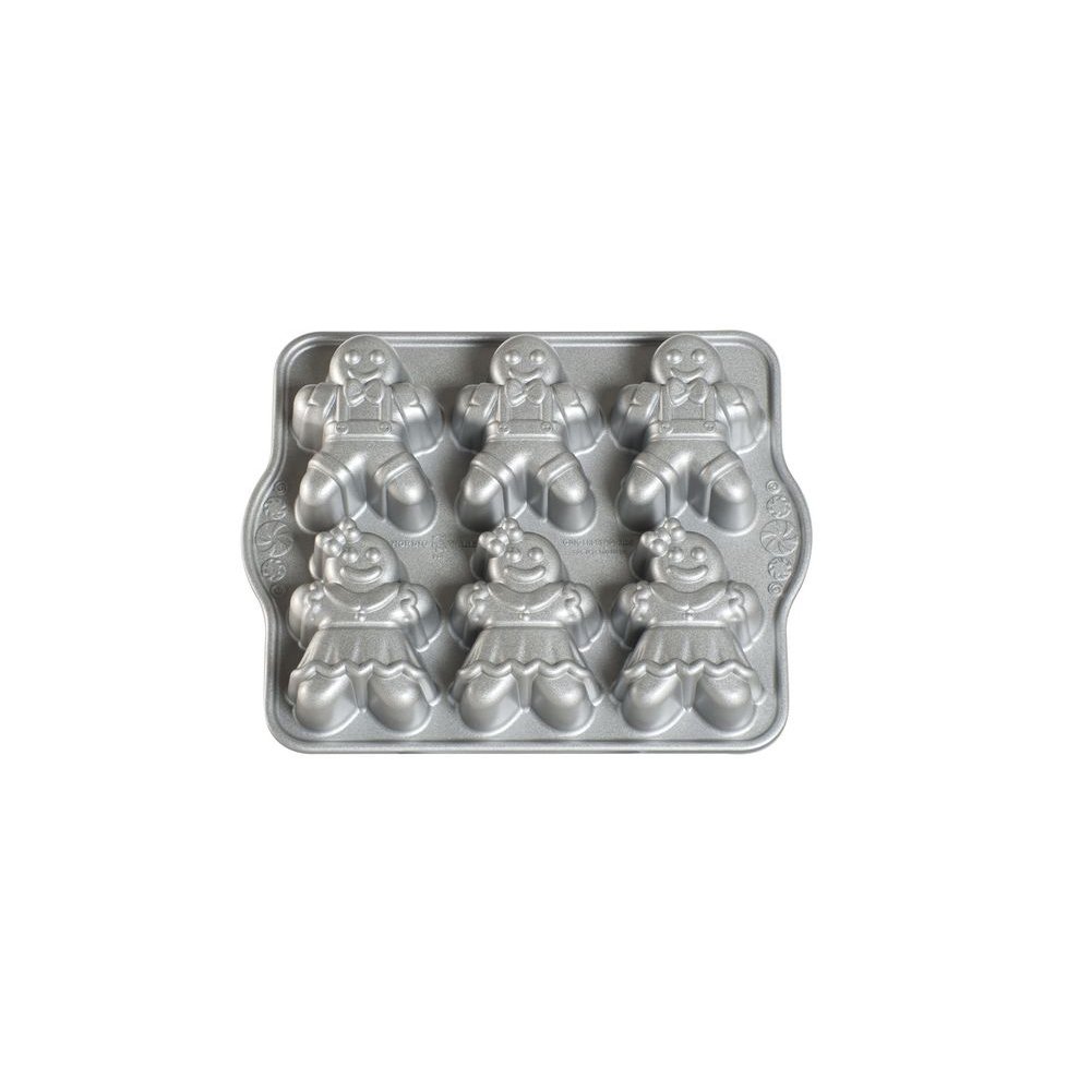 Nordic Ware Gingerbread Kids Cakelet Pan, Christmas Aluminium Bundt Tin, Bundt Cake Tin for Gingerbread, Premium Cake Mould Made in the USA, Colour: Silver