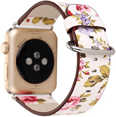 For Apple Watch 42mm Series 1 2 3 Watch Band Pink Rose Prints PU Leather Wrist Watch Strap Bracelet Replacement iwatch Accessories. (Pink-42mm)