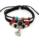 Wild Wind Unique Metal Pendant Ring & Bead Multistrand Leather Adjustable Wrap Bracelet